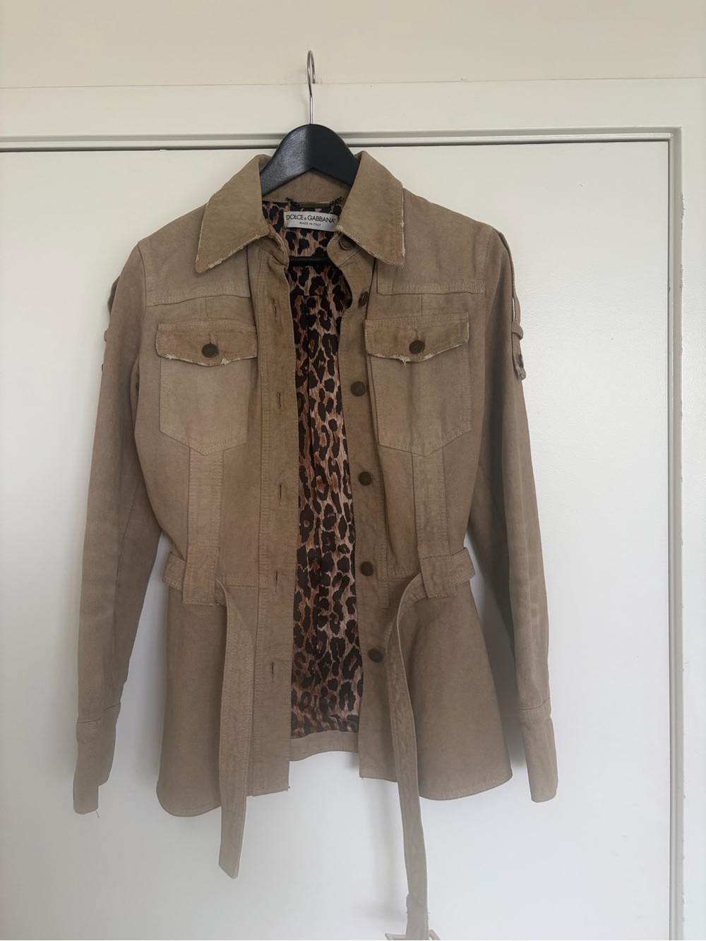 Dolce & Gabbana Tan Utility Jacket with Leopard-Print Lining